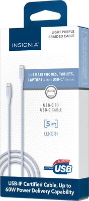 Insignia - 5' USB-C to USB-C Charge-and-Sync Cable - Purple - Image 1 of 4