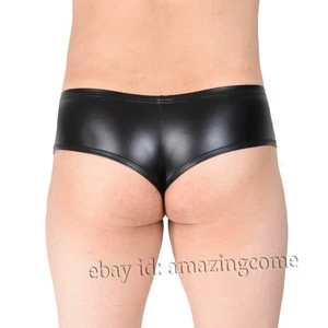 Men Leather Like Stretch Bikini Boxer Underwear Cheeky Briefs Micro Thong Boxers - Picture 1 of 10