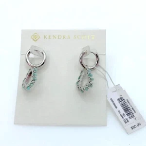 Kendra Scott CAMRY BEADED DROP HUGGIE HOOP EARRINGS IN SILVER/TURQUISE - Picture 1 of 6