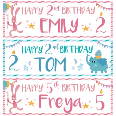 2 carteles personalizados de fiesta de feliz cumpleaños bebé animal niños niño niña Foto 1 de 2