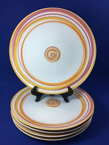 The Monkey And The Peddler DIZZY ORANGE Striped Liz Ross DINNER PLATES Set of 5 - Picture 1 of 11