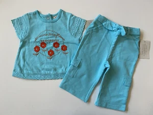 Baby GUESS Outfit Short Sleeve Top & Pants Aqua Blue Floral Size 6-9 Months NWT - Picture 1 of 3