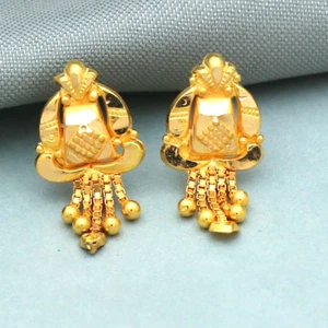 Gold Stud Earrings For Women 20K Yellow Gold Earrings Indian Handmade Jewelry - Picture 1 of 3