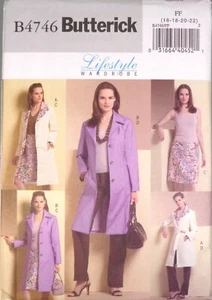 Butterick Pattern B4746 Misses' Unlined Coat, Belt, Skirt And Pants Size 16-22 - Picture 1 of 2