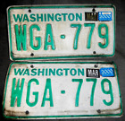Vintage Pair original Washington License Plate WGA 779 white green