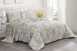 Chezmoi Collection Daisy 3-Piece Printed Patchwork Quilt Set - Purple Butterf... - Picture 1 of 9