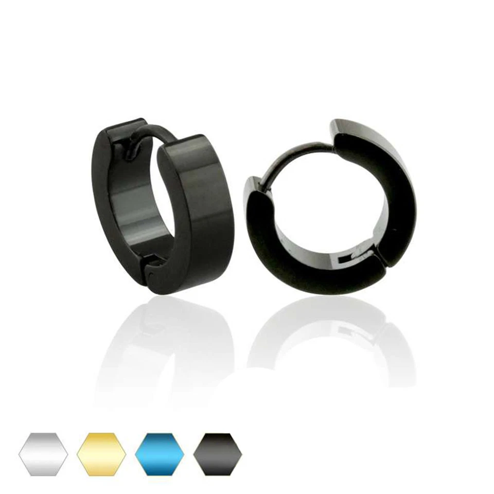 2er Set 316L Edelstahl Creolen 2 - 3 mm Breite Ohrring blau schwarz gold silber - Bild 1 von 1