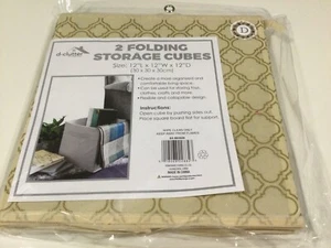 STORAGE BOX SET OF 2   FOLDING STORAGE CUBES POLYESTER PRINT CANVA - Picture 1 of 11