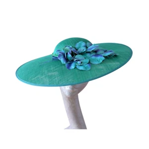 Olivia -Emerald Green Hat with Vintage 40s/50s Emerald & Blue trim ASCOT WEDDING - Picture 1 of 8