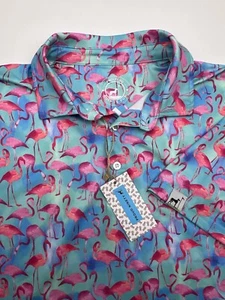 NWT Proud 90 Ninety Golf No Flocks Given Flamingo Print Polo Shirt Performance L - Picture 1 of 11