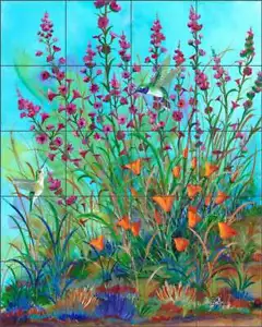 Mural de cerámica artística de azulejos colibrí salpicadero Susan Libby SLA086 - Imagen 1 de 5