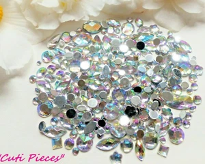 300pcs 3D Nail Art Craft "Silver AB Rhinestones" Sparkle Glitter Mix Decoration - Picture 1 of 2