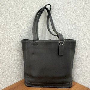 Vintage COACH 9305 Gray Glove-Tanned Leather Bleecker Bucket Shoulder Tote Bag - Picture 1 of 20