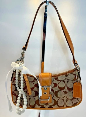 2004 COACH Vintage Demi Hampton Y2K Khaki Canvas Leather Trim Bag #6362 & Charm - Image 1 of 4