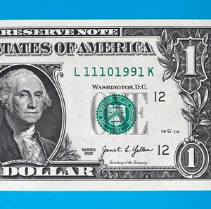 November 10, 1991 (L 11101991 K) BIRTHDAY Note $1 One Dollar Bill *UNC* - Picture 1 of 4