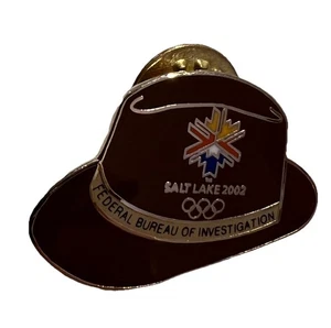 2002 SALT LAKE CITY OLYMPIC UTAH FBI DETECTIVE HAT BROWN PIN LE /3000 - Picture 1 of 2