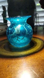 mdina glass malta blue glass vase 3.5" small flea bite on edge - Picture 1 of 2