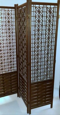 MCM Vintage Boho Chic Mid Century Modern Teak 3 Panel Room Divider Wood - Image 1 of 4