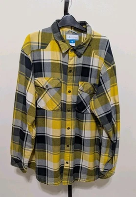 Columbia Shirt Mens XL Black Yellow Plaid Flannel Long Sleeve Fleece Lined - Image 1 of 4