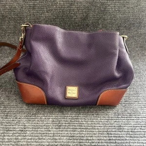 Dooney And Bourke Purple Leather Bag Brown Straps - Picture 1 of 6