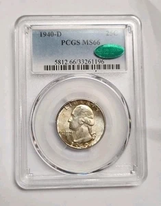 1940-D Washington Silver Quarter PCGS MS66 CAC /Color * - Picture 1 of 19
