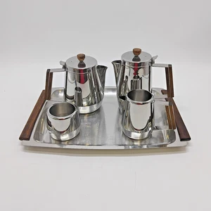Vintage Stainless Steel Tea/Coffee Pot Tray Radmore Treasure Chest 5 Pieces - Picture 1 of 24