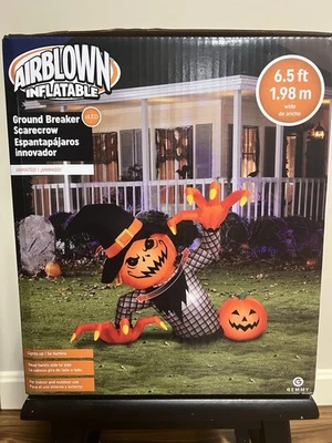 HALLOWEEN AIRBLOWN INFLATABLE GROUND BREAKER SCARECROW w/LED ANIMATED 6.5FT NEW - Image 1 of 4