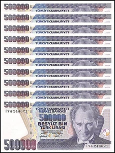 Turkey 500000 Lira, L.1970 (1998 ND), P-212a.1, UNC Prefix I X 10 PCS - Picture 1 of 2