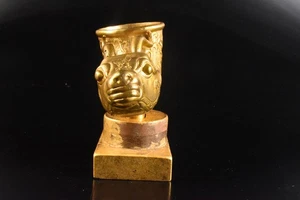 S3027: XF Japanese Metal Beast sculpture SAKE CUP Sakazuki w/tray Buddhist art - Picture 1 of 7