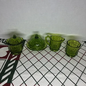 Cambridge Green Children’s Toy Glass Set Vintage Pitcher Butter Dish Set Of 4 - Picture 1 of 7