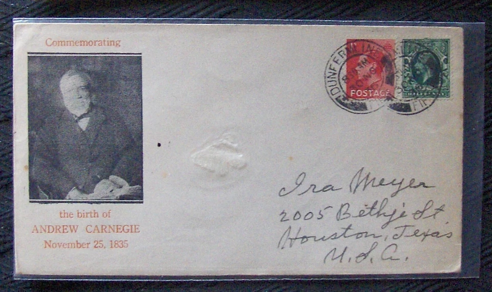 British FDC COMMEMORATING THE BIRTH OF ANDREW CARNEGIE 1835-1936 - Image 1 of 1
