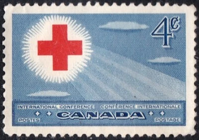 Sello de 4¢ de la Conferencia Internacional de la Cruz Roja de Canadá 1952, como nuevo MNH, Scott #317 Foto 1 de 4
