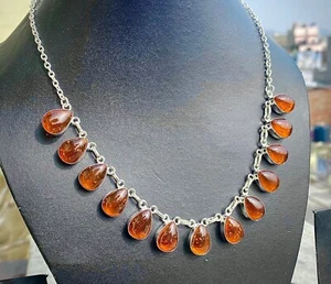 925 Sterling Silver Natural Baltic Amber Gemstone Handmade Jewelry Necklace - Picture 1 of 2
