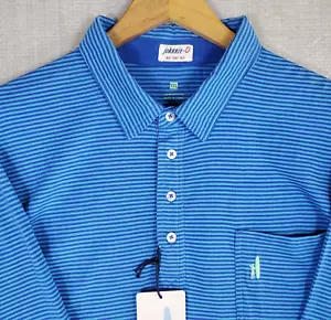 NEW $98 JOHNNIE-O Mens Size 2XL Cotton Polo Shirt Blue Striped Golf Stretchy - Picture 1 of 18