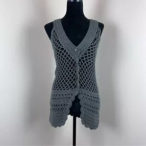 Love By Design Sweater Vest Womens Medium Open Knit Cotton Cottage Boho Grey - Picture 1 of 9