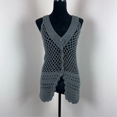 Love By Design Sweater Vest Womens Medium Open Knit Cotton Cottage Boho Grey - Image 1 of 4