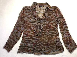 Gordon Smith Multi Colour Front Frill Button Front Long Sleeve Blouse Size 10 - Picture 1 of 15