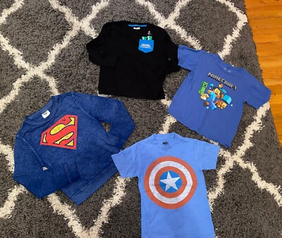 Boys Graphic T-Shirts & Long Lot Of 4 Superman Marvel Minecraft Mario SZ S 6/7 - Image 1 of 4
