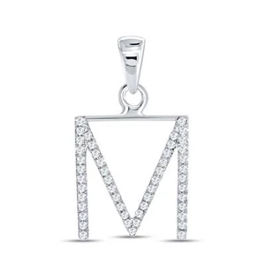 Real 10K White Gold 0.14 CTW Natural Diamonds Letter Initial M Pendant - Picture 1 of 6