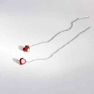 Garnet Red Heart Cubic Zirconia Chain Threader Earrings 10cm Hypoallergenic - Picture 1 of 4