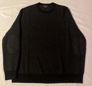brooks brothers extra fine merino Pullover Crewneck Sweater Blk L Elbow Patches - Picture 1 of 5