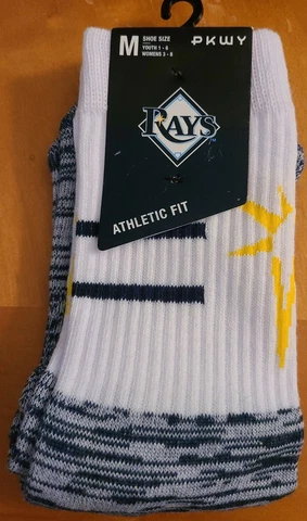 NEW PKWY Tampa Bay Rays Block Crew Socks sz M shoe sz Youth 1-6/Womens 3-8 NWT Cover