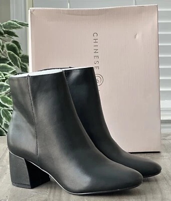 中国洗衣女式美国 8 Davinna 粗跟踝靴光滑黑色 — 第 1/4 张图片