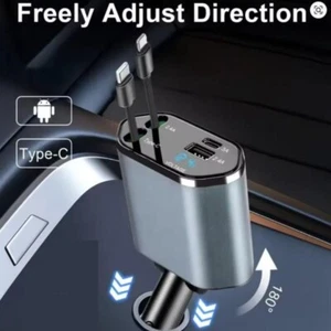 4IN1 Retractable Car Charger USB Type C Cable For Phone Fast Charge Adapter NEW - Picture 1 of 6
