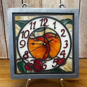 Vintage Westclox Square Stained Glass Hanging Window Clock Fruit New Movement - Picture 1 of 5