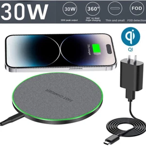 30W Wireless Fast Charger Charging Pad Dock For Samsung iPhone Android Phone - Picture 1 of 15