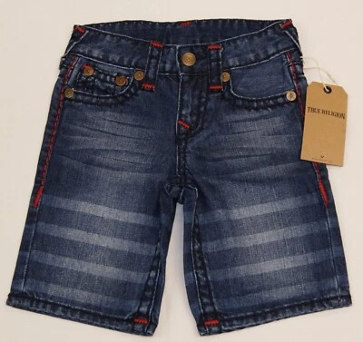 True Religion Boys Super T Shorts Ripple Blue Cotton Kids Size 4 BRAND NEW - Image 1 of 4