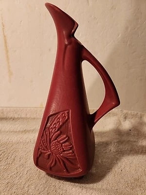 ROSEVILLE 717-10" American Art Pottery Silhouette Ewer Pitcher Burgundy Wine  - Image 1 of 4
