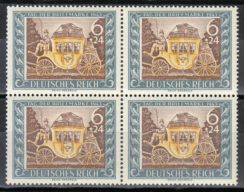 Germany 1943 MNH Mi 828 Sc B215 Mail Coach. Stamp Day / Block of 4 ** - Image 1 of 2