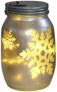 Darice Christmas Snowflakes Gold Mason Jar with Lights - Picture 1 of 2